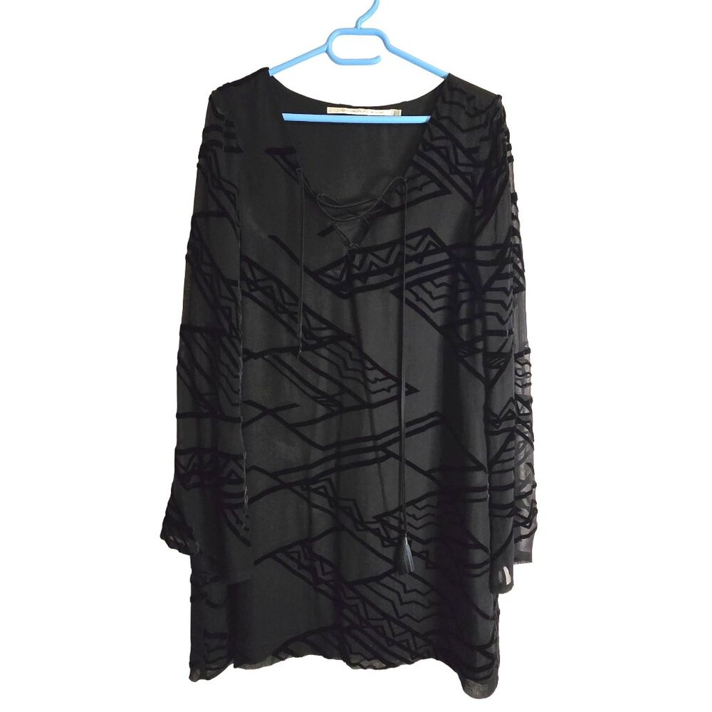 Tie Front Black Tunic Shift Dress Twelfth Street By Cynthia Vincent‎ Velvet Burn